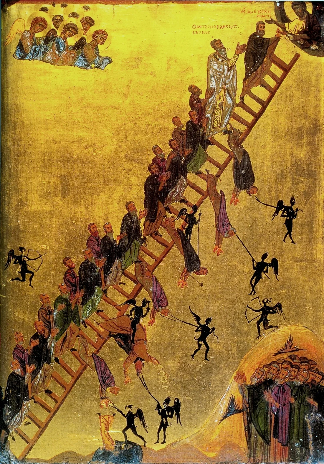 Monks ascend toward Christ in the twelfth-century Ladder icon at Sinai