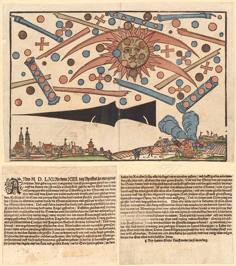 Detail of Hanns Glaser’s 1561 Nuremberg celestial prodigy broadsheet