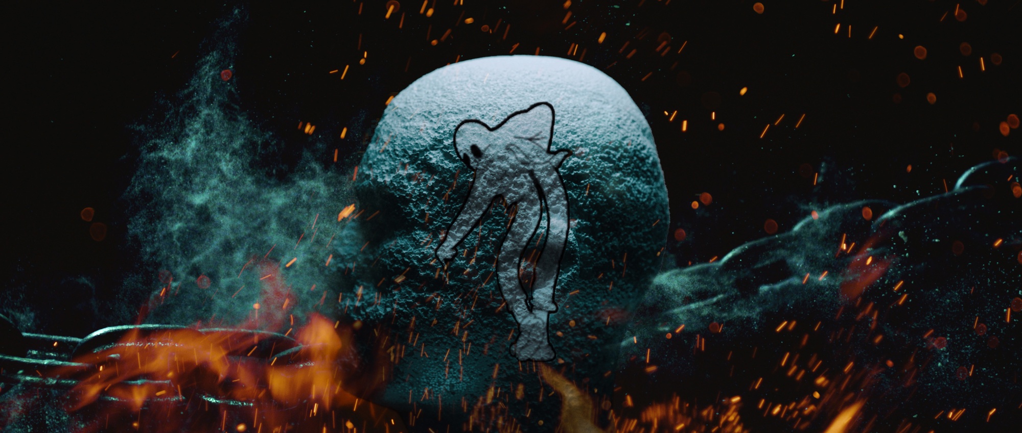 The dancing ghost from the official Ghosts in the Machine recruiting production appears against fire, smoke, and military silhouettes.